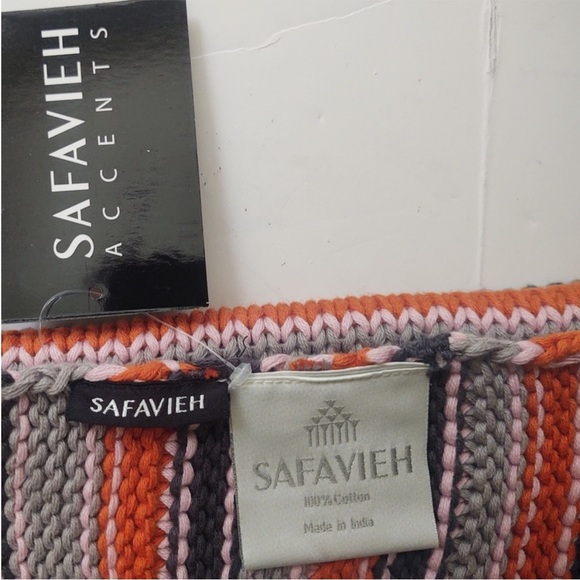 SAFAVIEH NWT Candy Stripe Knit Throw Blanket Style THR195A-5060 orange pink grey - Picture 4 of 8